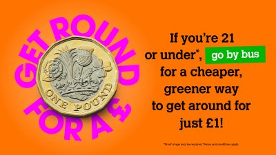 Colourful, 'Get around for a pound' campaign graphic