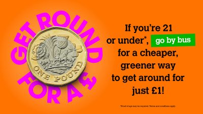 Colourful, 'Get around for a pound' campaign graphic