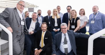 A photograph of Viscount Camrose and other executives at Aspire CyberFest, held at St James’ Park on 26 September 2023