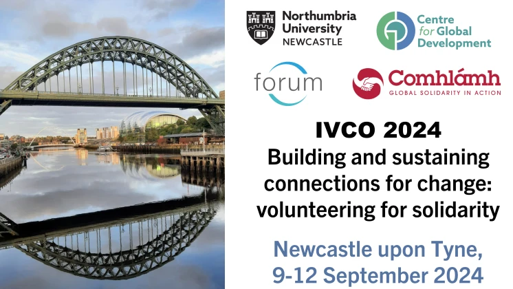 Graphic reading: IVCO 2024 Building and sustaining connections for change: volunteering for solidarity Newcastle upon Tyne 9-12 September 2024