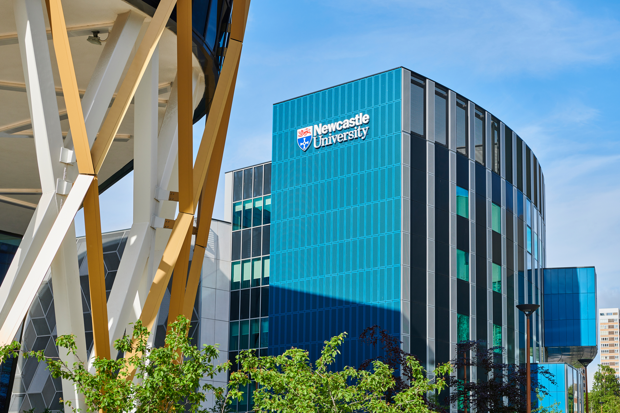 Image of Newcastle University branded building on Newcastle Helix