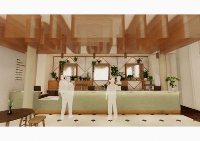 CGI of what new Theatre Royal bar will look like including light green counters and wooden detailing.