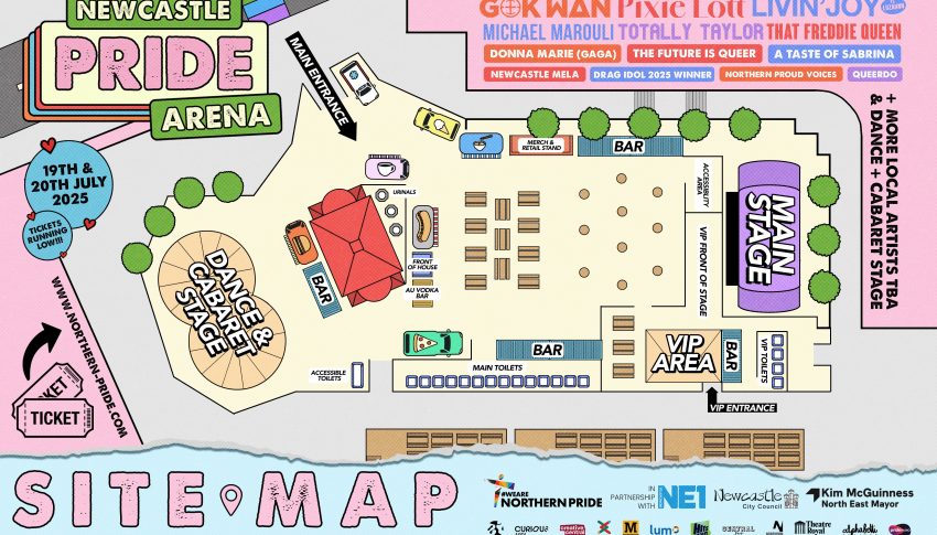 Map of Newcastle Pride Arena 2025