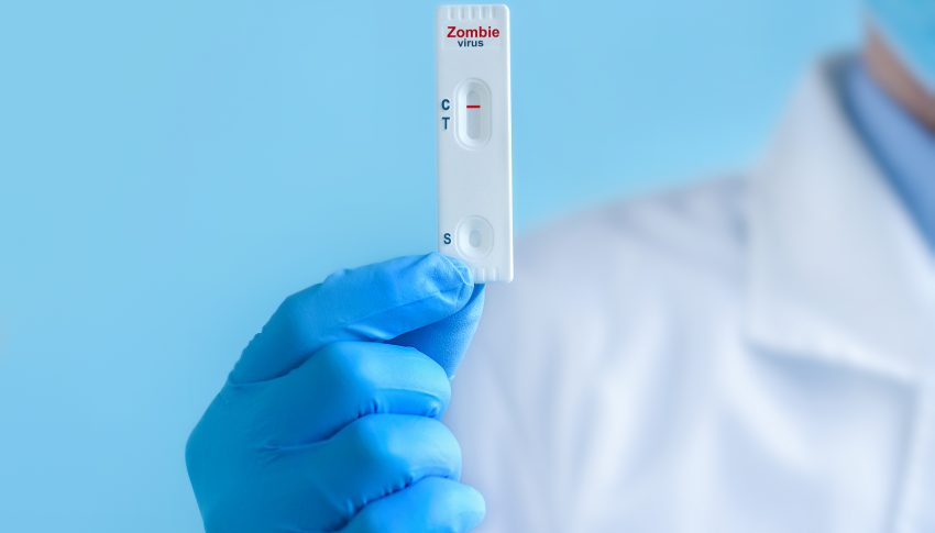 Scientist holding up Zombie test