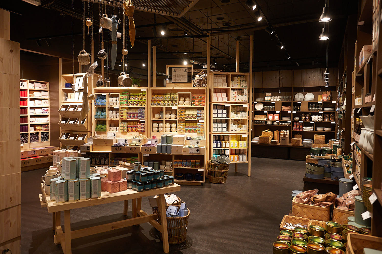 Interior of Søstrene Grene store with lots of wooden panelling