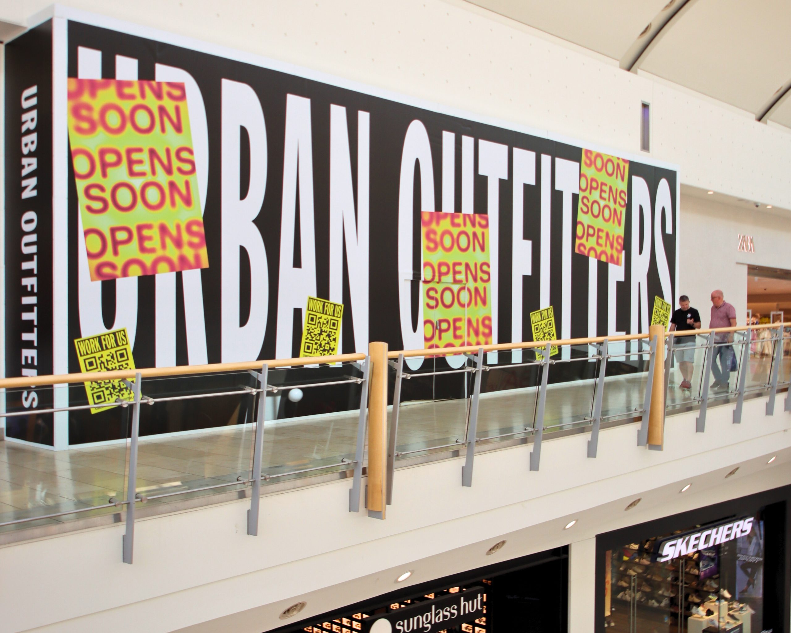Urban Outfitters hoardings outside a unit in the Metrocentre shopping mall