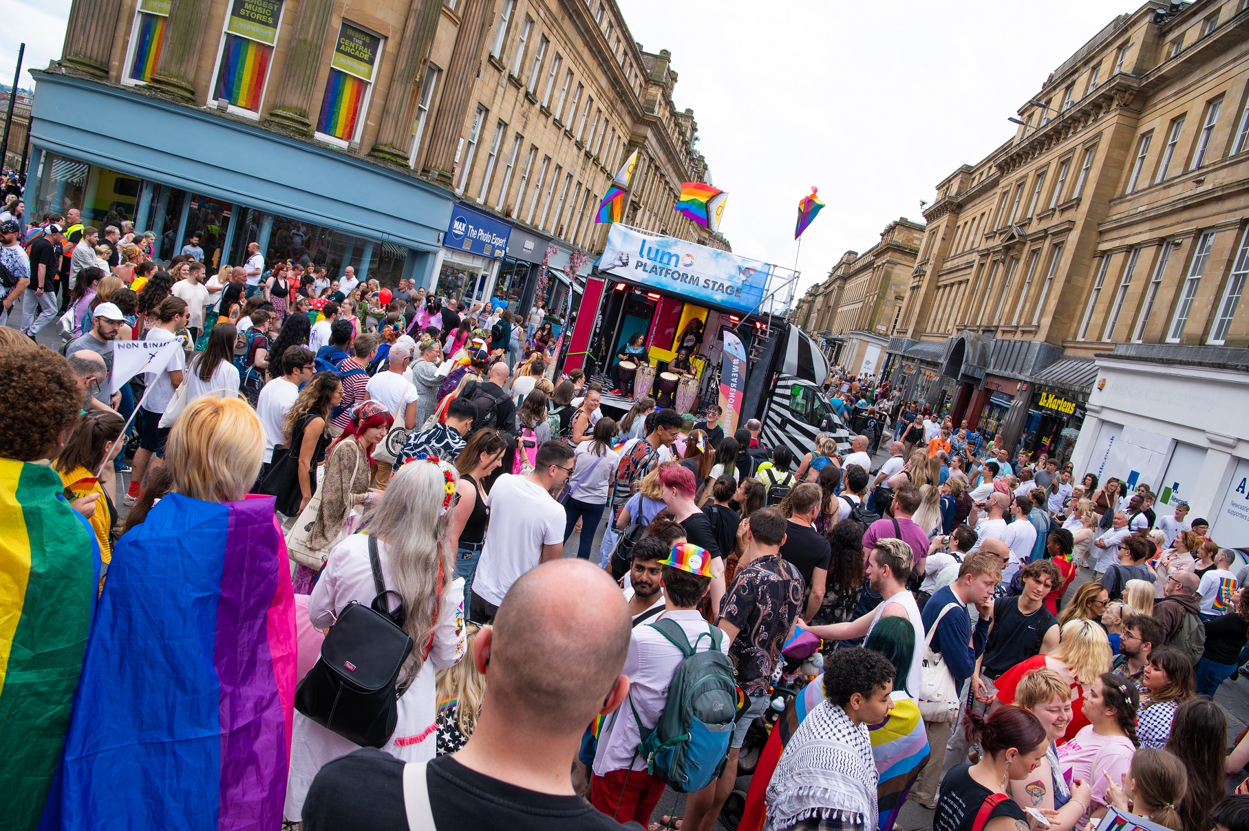A crowd gathered around a stage during Pride in Newcastle