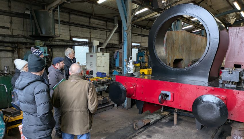 Group of people visiting the Tanfield Railway workshop