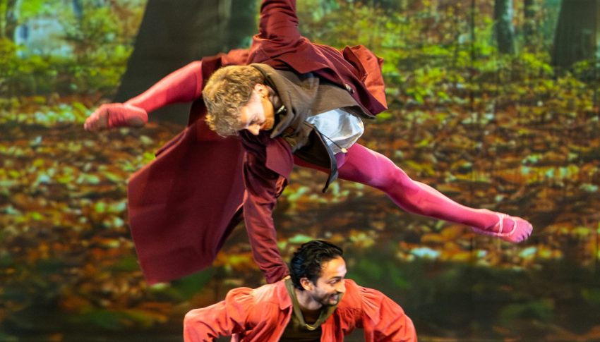 Hexham-born dancer Jacob Hornsey dancing on stage.