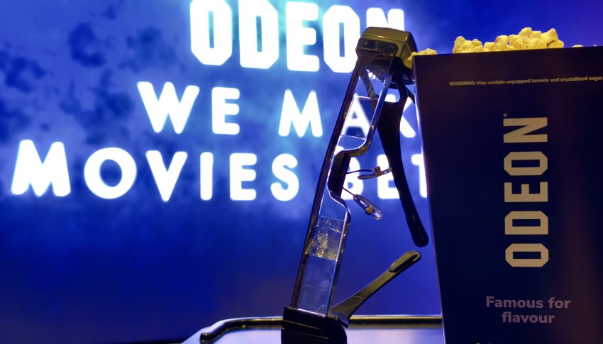 Odeon popcorn on a table together with the new glasses.