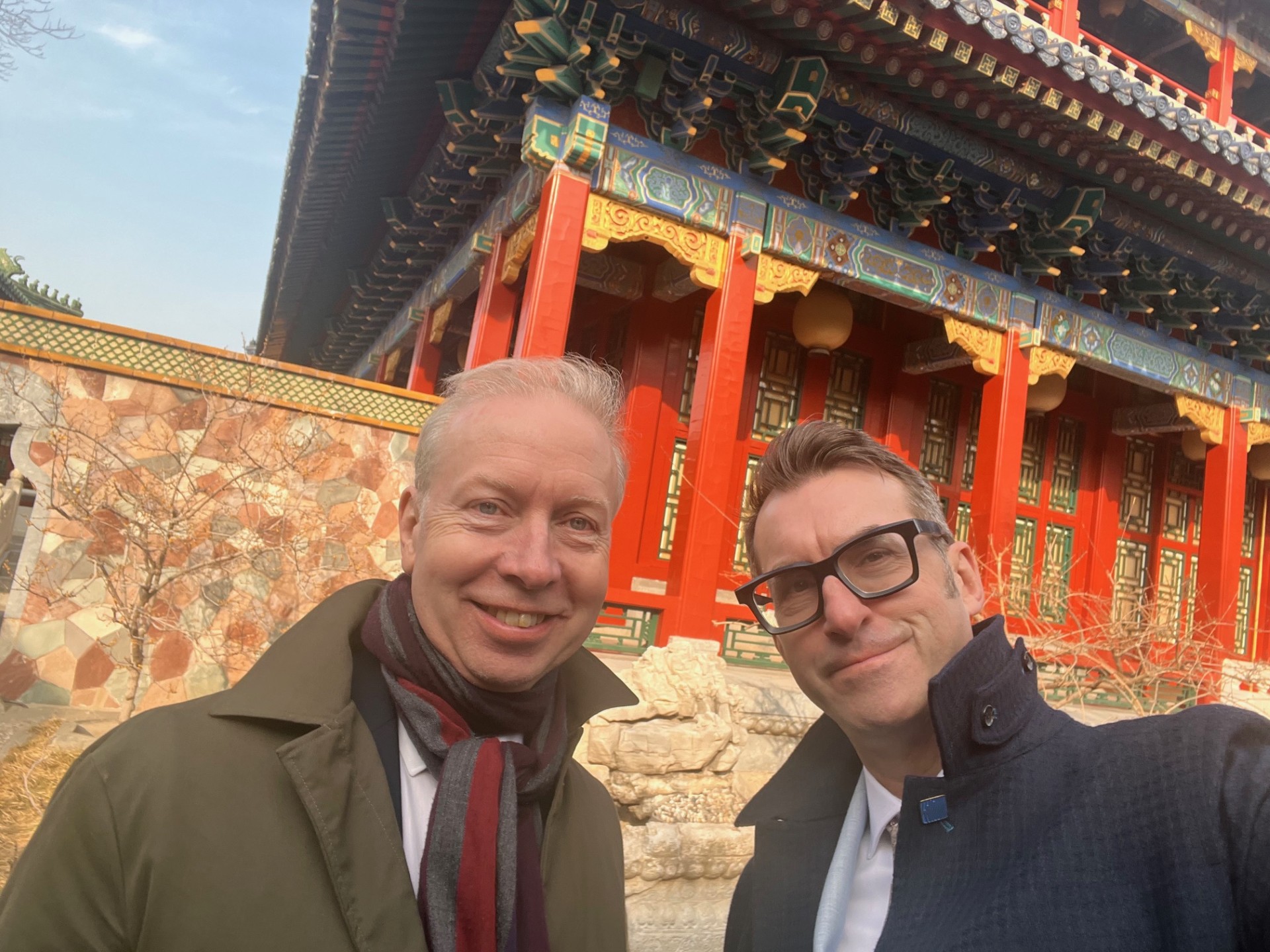 Keith Merrin, North East Museums (right) and David Butcher, Halle Orchestra (Left) at the Forbidden City, China