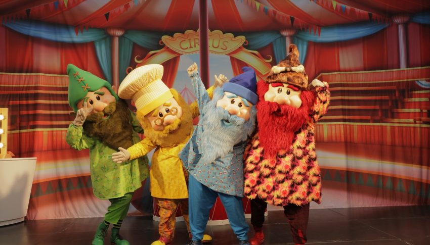 Four colourful gnomes.