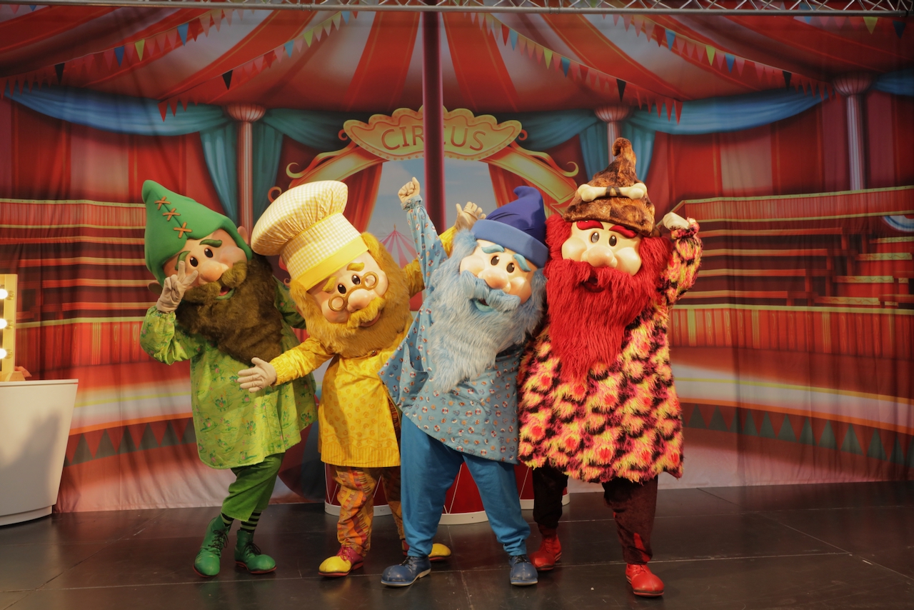 Four colourful gnomes.